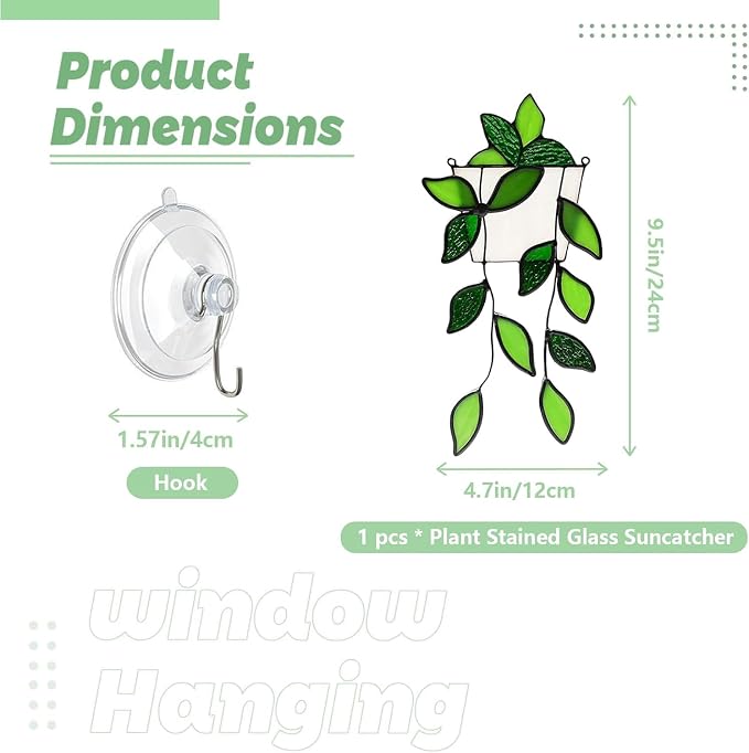 Handcrafted Real Stained Glass Window Hanging Green Plant Window Suncatcher | - Image 2