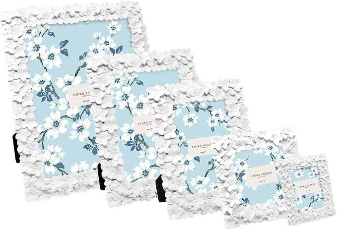 Laura Ashley 8x10 White Flower Textured Hand-Crafted Resin Picture Frame - Image 5