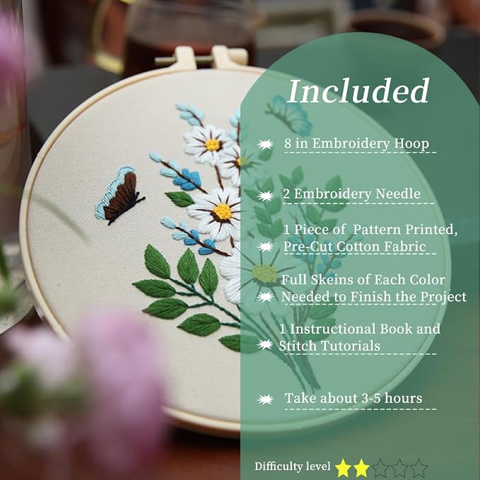 FONNUY Embroidery Kit for Beginners，Plants Flowers Pre-Stamped Pattern Kits for - Image 2