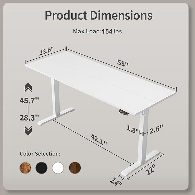 Agilestic Electric Standing Desk, 55 x 24 Inches Height Adjustable Desk - Image 3