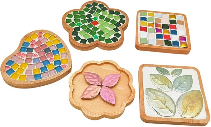4PCS Mosaic Bamboo Coasters for Crafts, Blank Base Trays, Drinking Cup Coaster - Image 6
