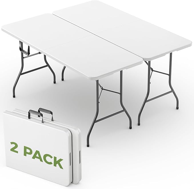 Folding Table 2 Pack, 6 FT Foldable Plastic Table by FoldingFurniture