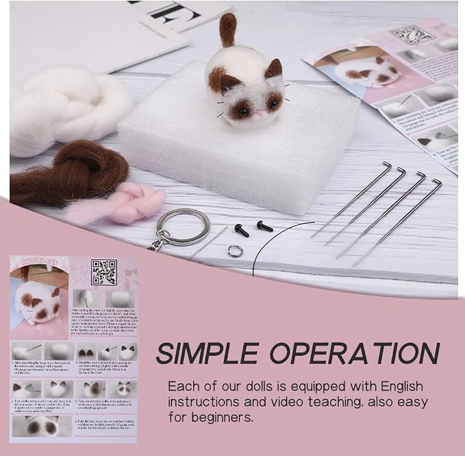 QMNNMA Needle Felting Kit for Beginners, Ragdoll Cat Wool Felting Kit | DIY - Image 3