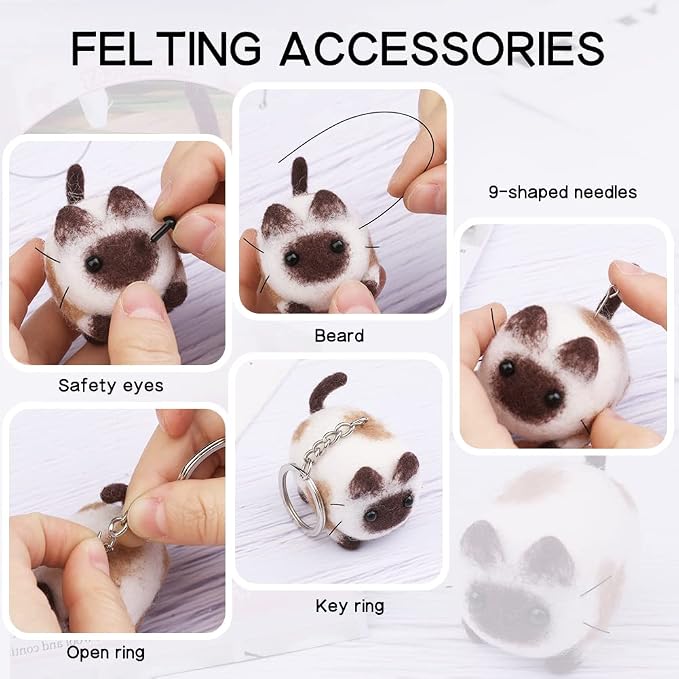 QMNNMA Needle Felting Kits for Beginners, Siamese Cat Wool Felting Kit | Needle - Image 4