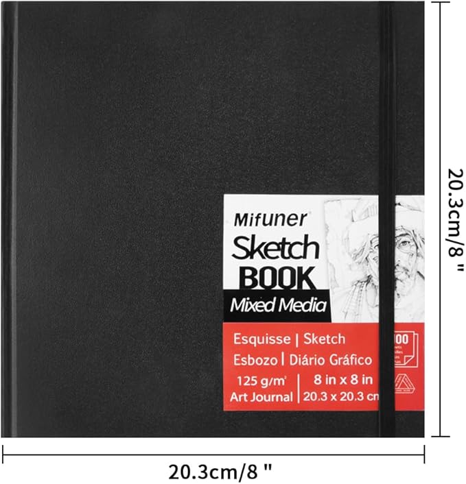 E-WEICHEN Mixed Media Sketch Pad, 8 x 8 inches 125 GSM Sketchbook - Image 2