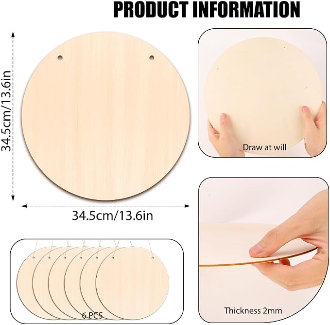 DIYDEC 6 Pack Wood Circles for Crafts 14 Inch Unfinished Wood Slices Blank - Image 2