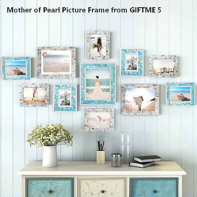 Picture Frame 5x7 Mother of Pearl Mosaic Photo Frame, Beach Tabletop or Wall - Image 6