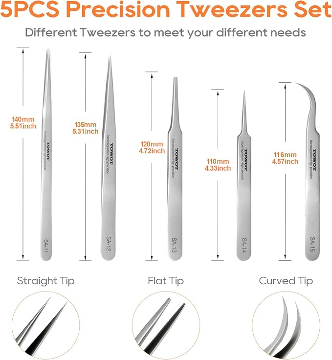 TOWOT Precision Tweezers, Stainless Steel Pointed Tweezers - Image 4