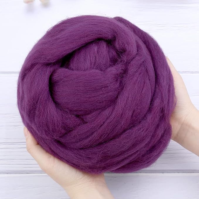 QMNNMA Wool Roving Bulk, 8.82oz Needle Felting Wool-Dark Purple | Wool Roving - Image 3