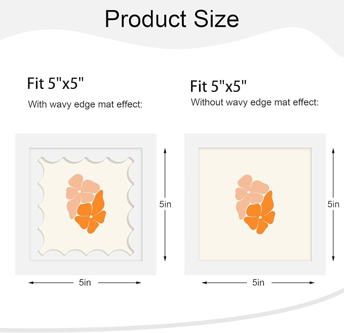 5x5 Picture Frame with Wavy Mat, Wooden Real Glass 5 x 5 Photo Frame - Image 2