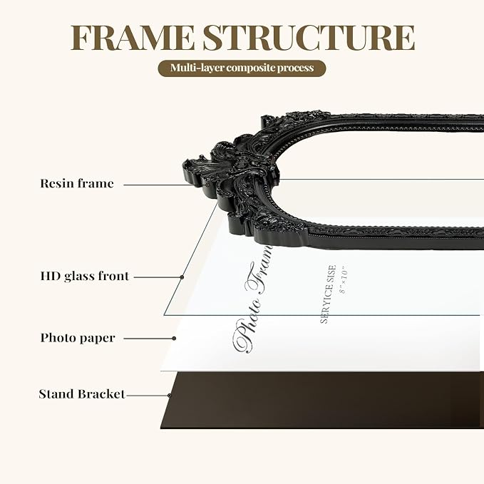Cuspin 8x10 Black Picture Frame Vintage Frames, Ornate Arched Resin Photo Frame - Image 6