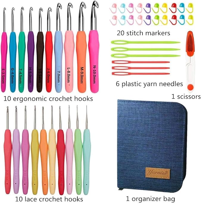 Yarniss 20 Sizes Crochet Hooks 0.5mm-10mm, Ergonomic Crochet Hooks Set - Image 2