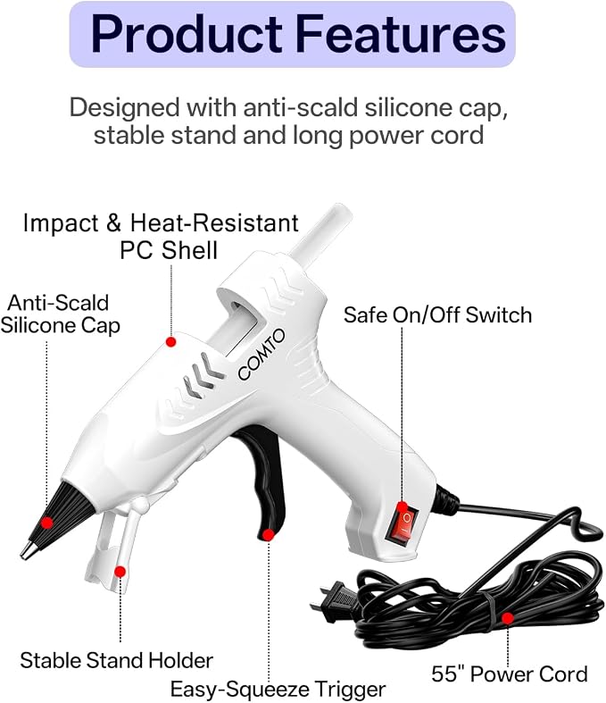 Mini Hot Glue Gun with 30 Glue Sticks, Precision Glue Flow, Extra-Long 55" Cord - Image 2