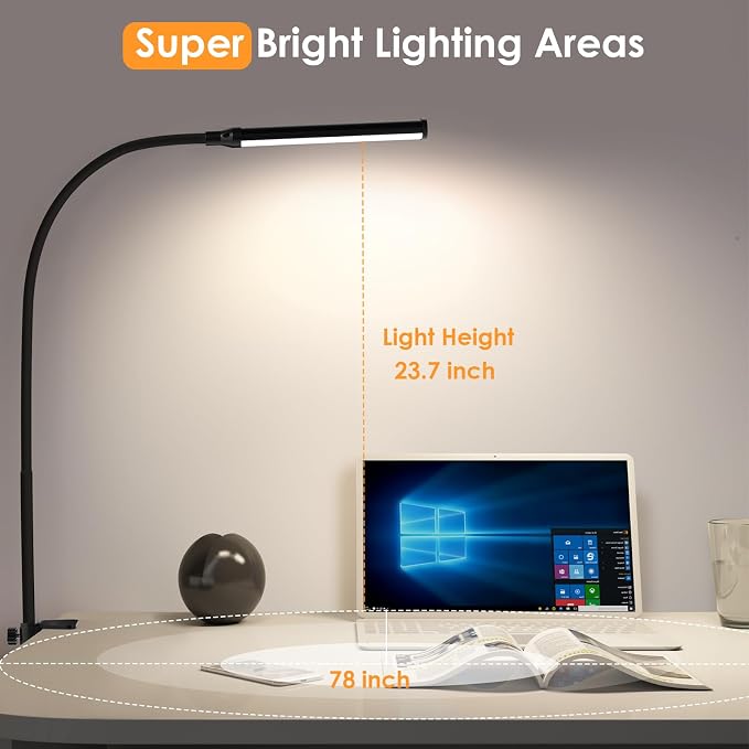 ShineTech LED Desk Lamp with Clamp, Eye-Caring Clip on Desk Light with 3 Color - Image 7