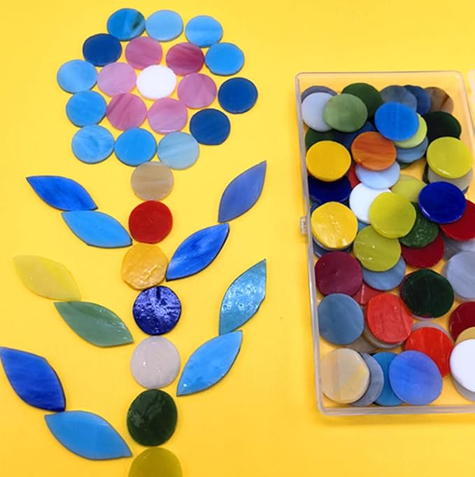 DIY Glass Round Mosaic Tiles, 100 Pieces Assorted Colors Stained Glass Flower - Image 5