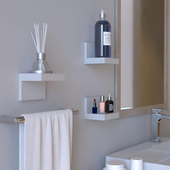 RICHER HOUSE 3-Set Small Floating Wall Shelf, No Drill Bathroom Shelf White | - Image 6