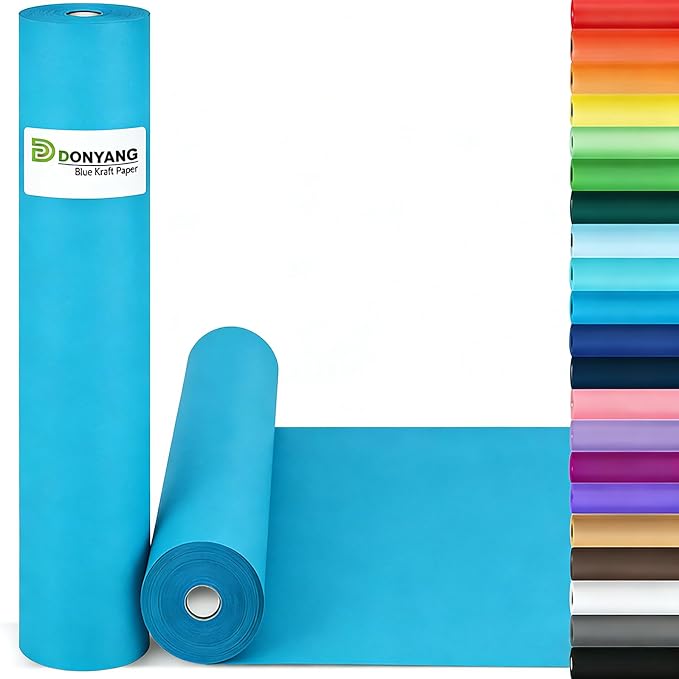 Lake Blue Wrapping Paper 15"x450", Solid Color Blue Kraft Paper Roll by Donyang