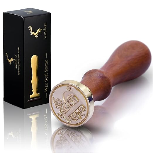 Medieval Initial Alphabet Wax Seal Stamp, Brass Head Wooden Handle, - Image 6