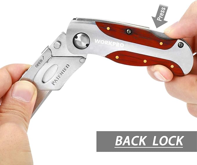 WORKPRO Quick-Change Utility Knife, Classical Retro Style Wood Grain Handle - Image 4