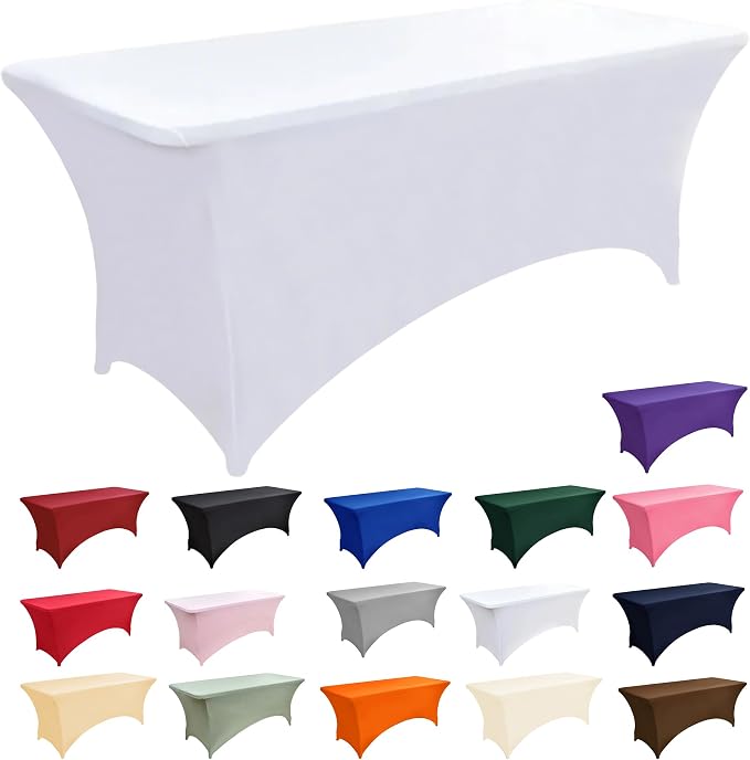 6-Pack 8ft White Spandex Table Covers - Image 3