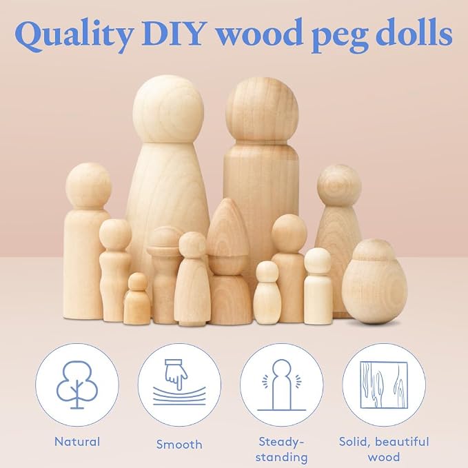 Wood Peg Dolls, 2-3/8 Inch Dad Shape Wooden Peg People, Strong Birch Wooden - Image 2