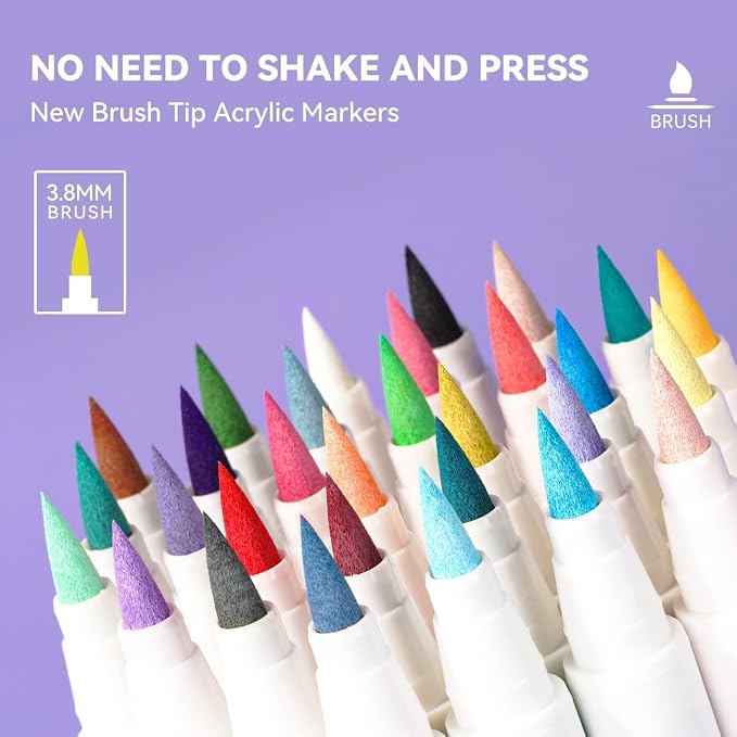 Arrtx Acrylic Markers 30A, Brush Tip Acrylic Paint Pens Markers - Image 2