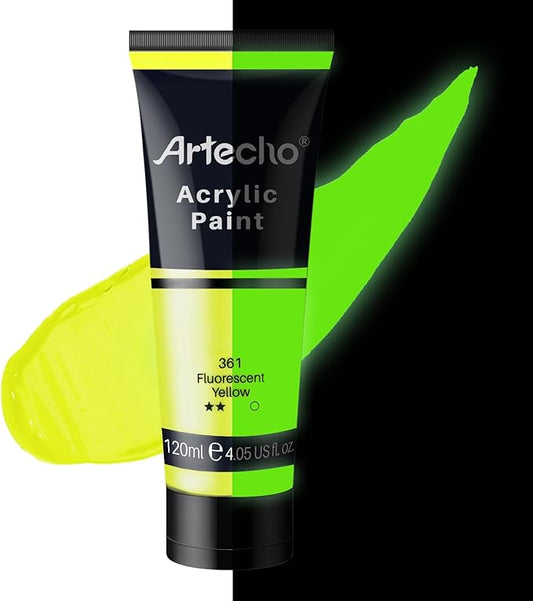 Artecho Yellow Glow in the Dark Acrylic Paint Set, 120ml / 4.05oz | Non-Toxic by Artecho