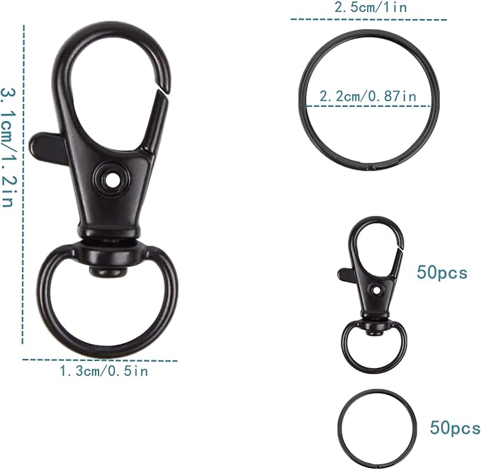 HXSEMAYIG Keychain Hooks with Key Rings, Metal Swivel Lobster Claw Clasps - Image 2