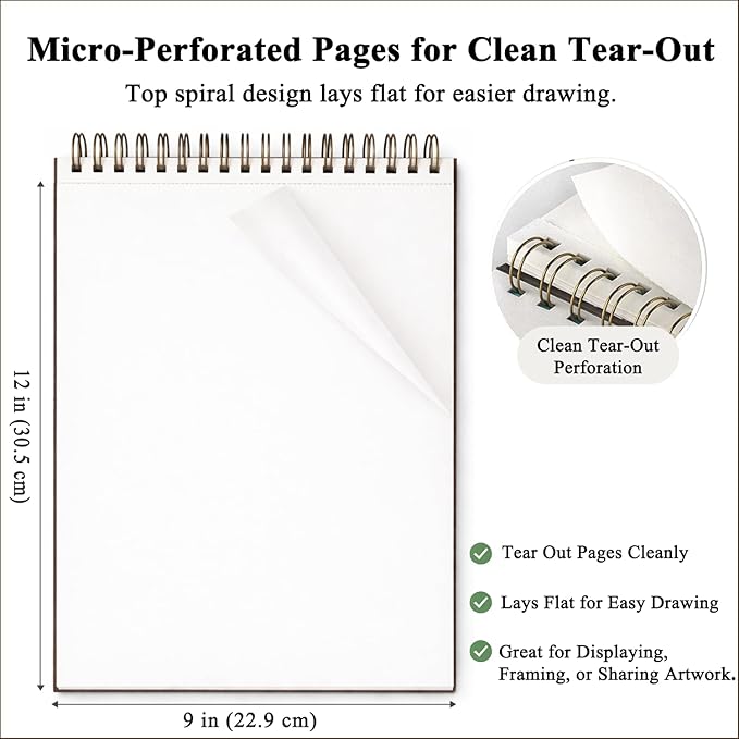 9 x 12 inches Sketch Book, Top Spiral Bound Sketch Pad, 4 Pack 100 Sheets Each - Image 4