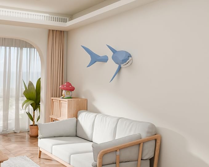 Shark on Wall Paper Sculpture, Right side, Pre-cut DIY Papercraft Kit, Handmade - Image 5
