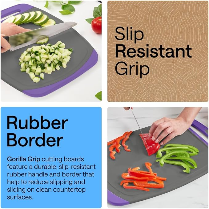 GORILLA GRIP BPA-Free Reversible Kitchen Cutting Board Set of 3, US Designed - Image 3