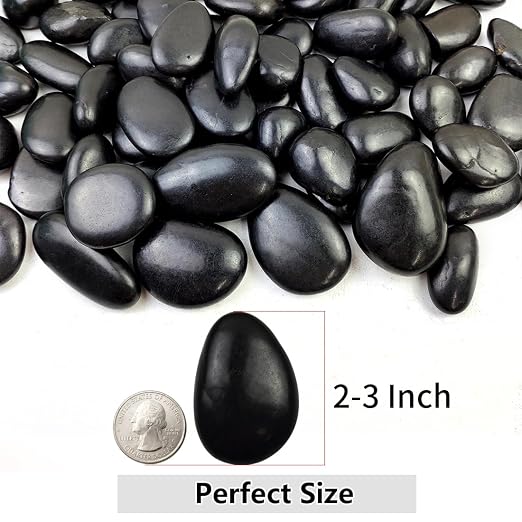 YISZM 40lbs Black Rocks for Landscaping, 2-3 Inch High Polished Pebbles Natural - Image 2