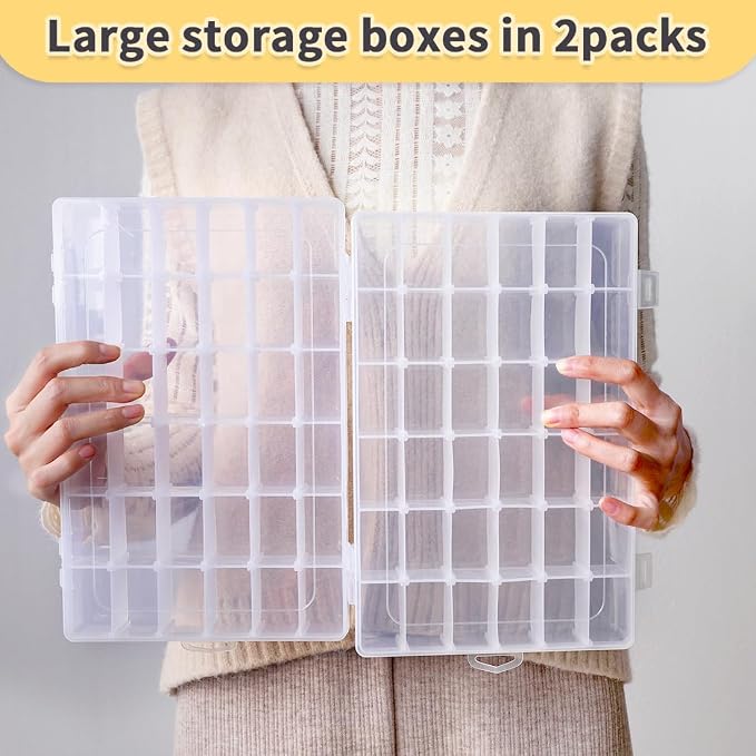 IOOLEEM 36 Grids Plastic Bead Organizer Box, Adjustable Dividers, Sewing storage - Image 3