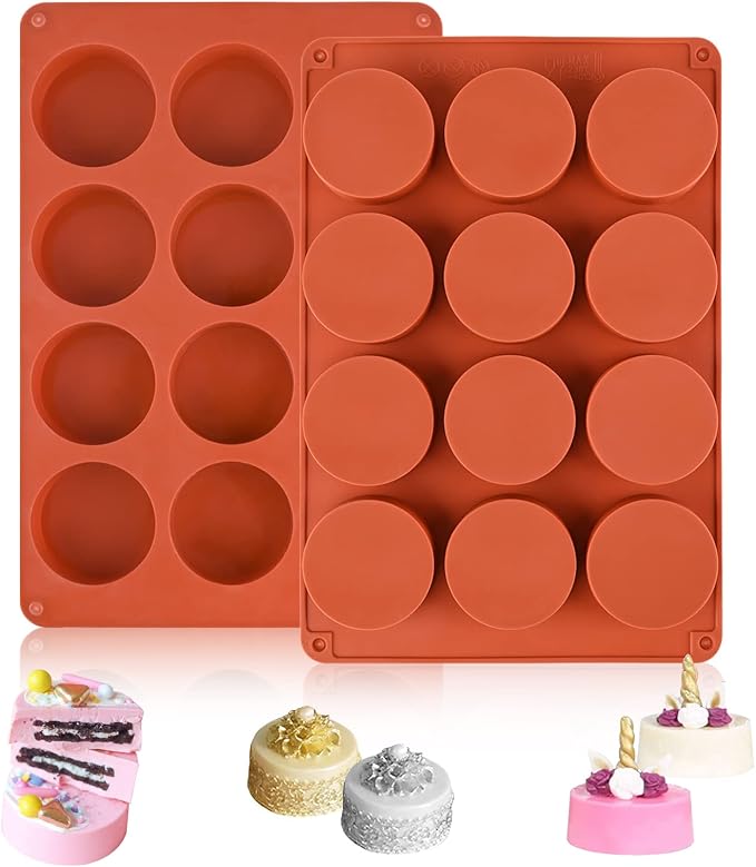 Sakolla 2 Pack Round Chocolate Cookie Molds, 12 Cavity 2.1" Cylinder Silicone by Sakolla
