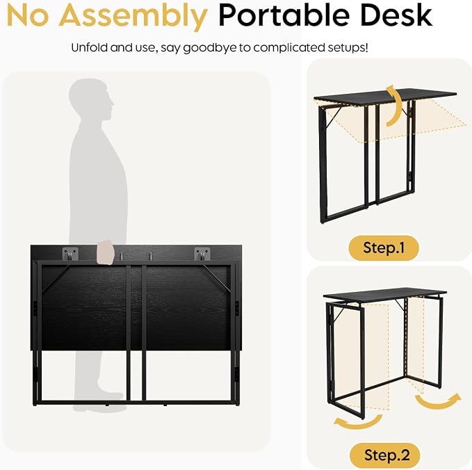 alawooder 39.4" Folding Desk: No Assembly, Wood Top - Image 7