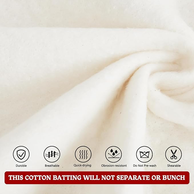 RRKTP Cotton Batting for Quilting，200 g/m² Lightweight Quilt Batting King - Image 5