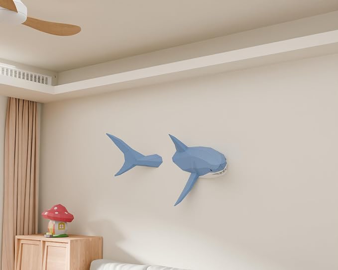 Shark on Wall Paper Sculpture, Right side, Pre-cut DIY Papercraft Kit, Handmade - Image 2