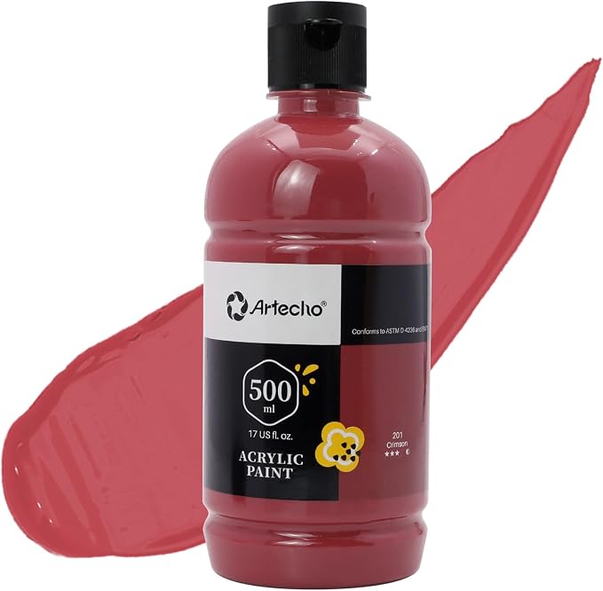 Artecho Crimson Acrylic Paint 500ml / 17oz Large Bottle | Semi Glossy Finish by Artecho