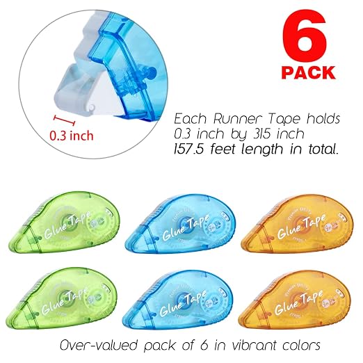 XUXU 6 Pack Double Sided Tape Roller, Scrapbooking Tape Glue Tape Permanent - Image 2