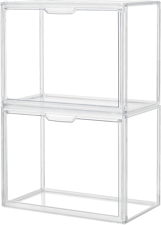 ZLLZUU Acrylic Display Case Large Clear Boxes 3 Pack Stackable Storage Bins | by ZLLZUU