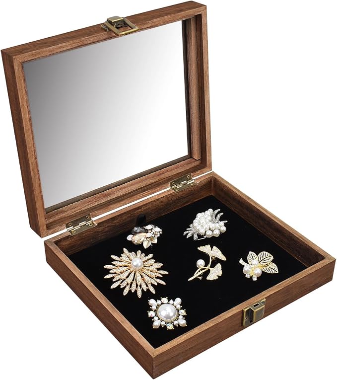 MOOCA Tempered-Glass Top Small Wooden Jewelry Display Case - Image 4