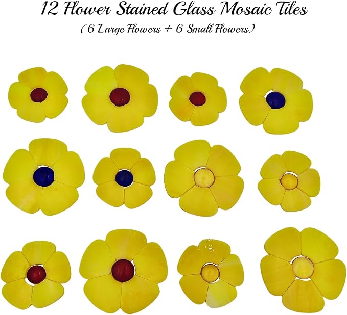 Esweny 12 Flower Stained Glass Mosaic Tiles - Image 4