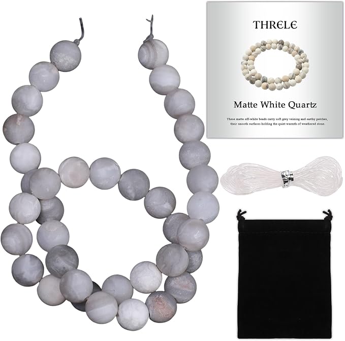 10mm Matte White Quartz Bead, 15-Inch Matte Round Loose Stone Beads by THRELE
