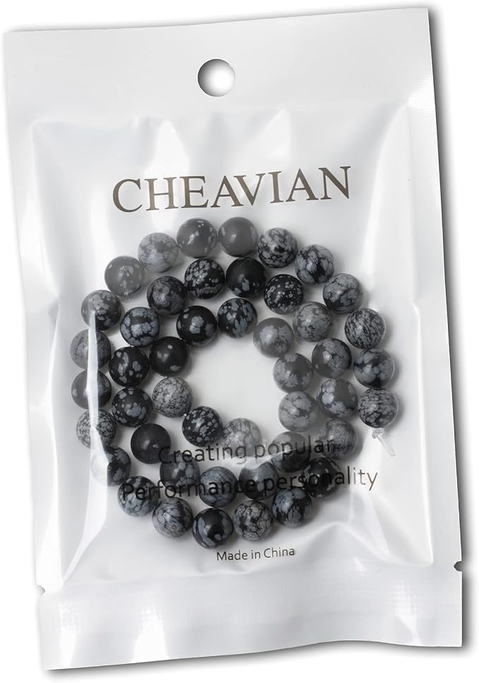 45PCS 8mm Natural Black Snowflake Obsidian Gemstone Round Loose Beads Stone - Image 5