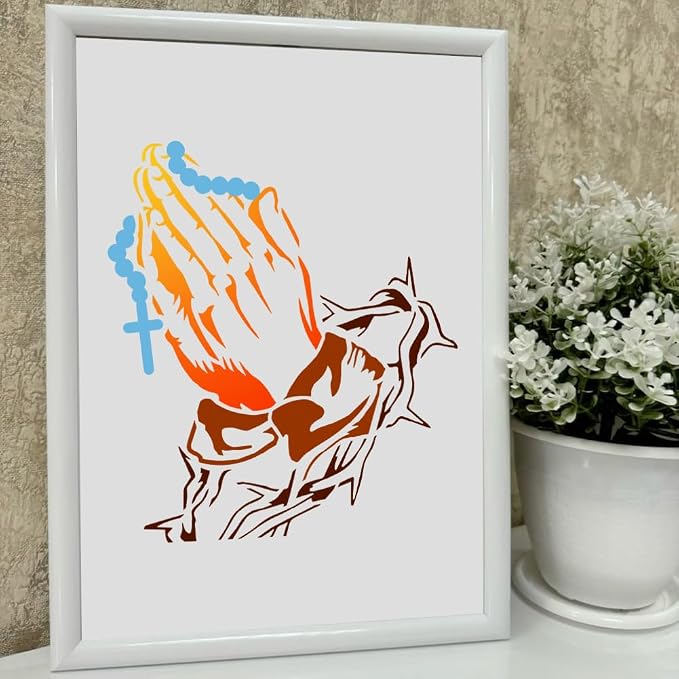 Praying Gesture Stencil for Painting, 11.8"x11.8" Reusable Praying Hands - Image 4