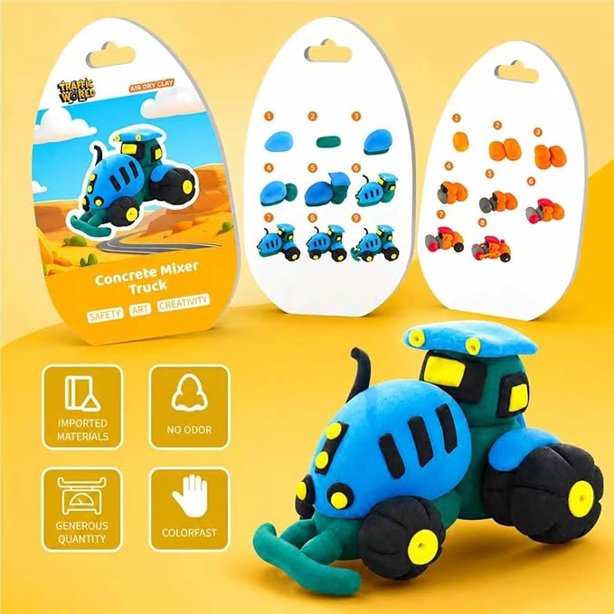 Air Dry Clay Kit for Kids – 12 Pack Construction Vehicles Modeling Clay Set | - Image 3
