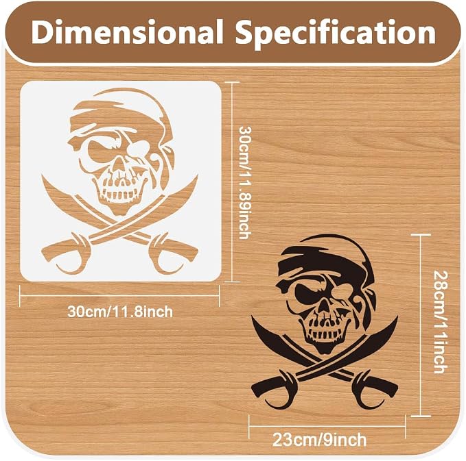 Pirate Skull Stencil Template 11.8 x 11.8 Inch Plastic Reusable Skull Horror - Image 2