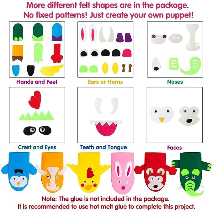 WATINC 12Pcs Hand Puppet Making Kit, Art Craft Felt Sock Puppet Toys, Creative - Image 4