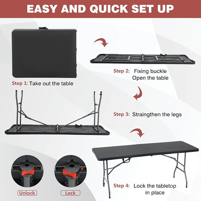 FDW Folding Half Portable Foldable Table - Image 6