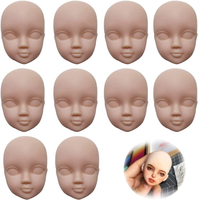 DoubleWood 10pcs 1/6 Doll Head Soft Plastic Doll Repainting Practice Makeup by DoubleWood